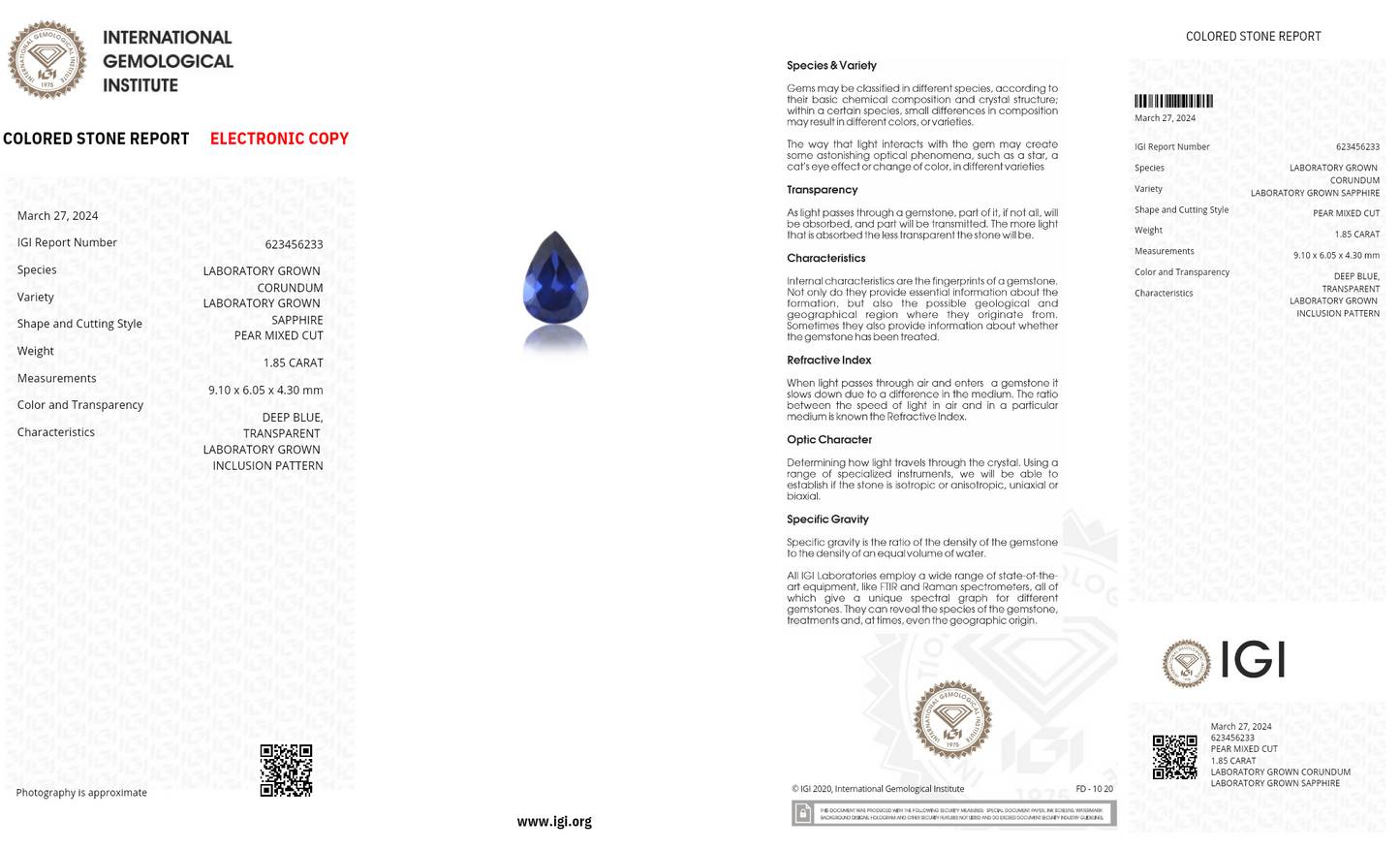 Lab Grown deep blue sapphire pear Shape 1.85ct | Exquisite Gemstones - Fiona Diamonds - Fiona Diamonds