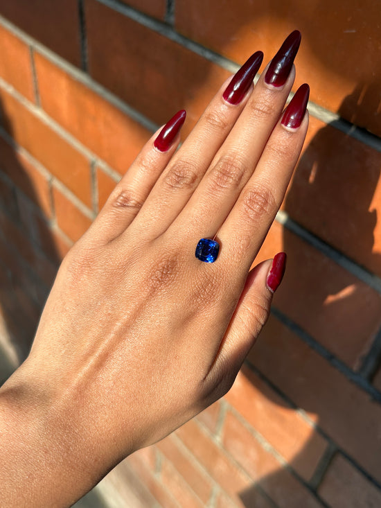 Lab Grown deep blue sapphire cushion Shape 3.27ct | Exquisite Gemstones - Fiona Diamonds - Fiona Diamonds