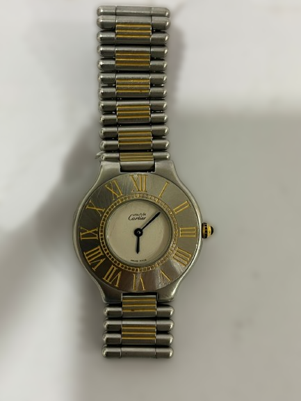 Pre-Loved Cartier Cream Stainless Steel Must De Cartier Women Wristwatch