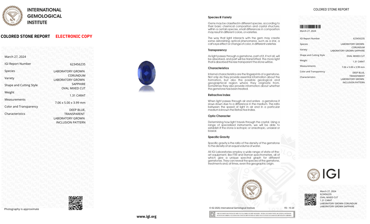 Lab Grown deep blue sapphire oval Shape 1.31ct | Exquisite Gemstones - Fiona Diamonds - Fiona Diamonds