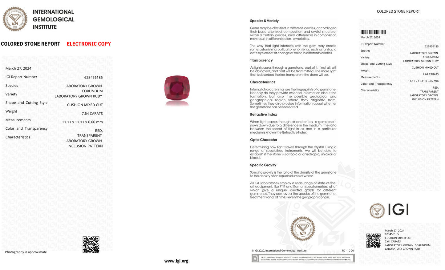 Lab Grown ruby cushion Shape 7.64ct | Exquisite Gemstones - Fiona Diamonds - Fiona Diamonds