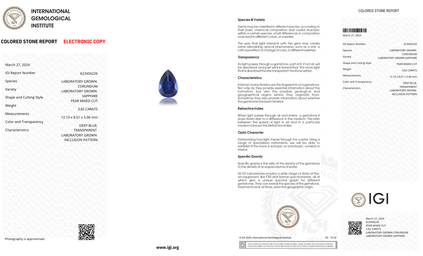 Lab Grown deep blue sapphire pear Shape 3.82ct | Exquisite Gemstones - Fiona Diamonds - Fiona Diamonds