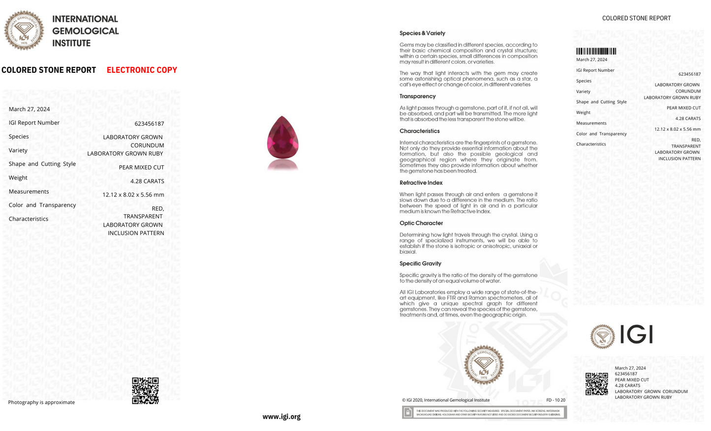 Lab Grown ruby pear Shape 4.28ct | Exquisite Gemstones - Fiona Diamonds - Fiona Diamonds