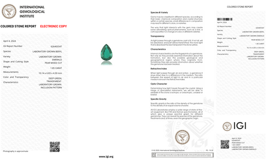 Lab Grown Zambian Emerald Pear Shape 1.85ct | Exquisite Gemstones - Fiona Diamonds - Fiona Diamonds