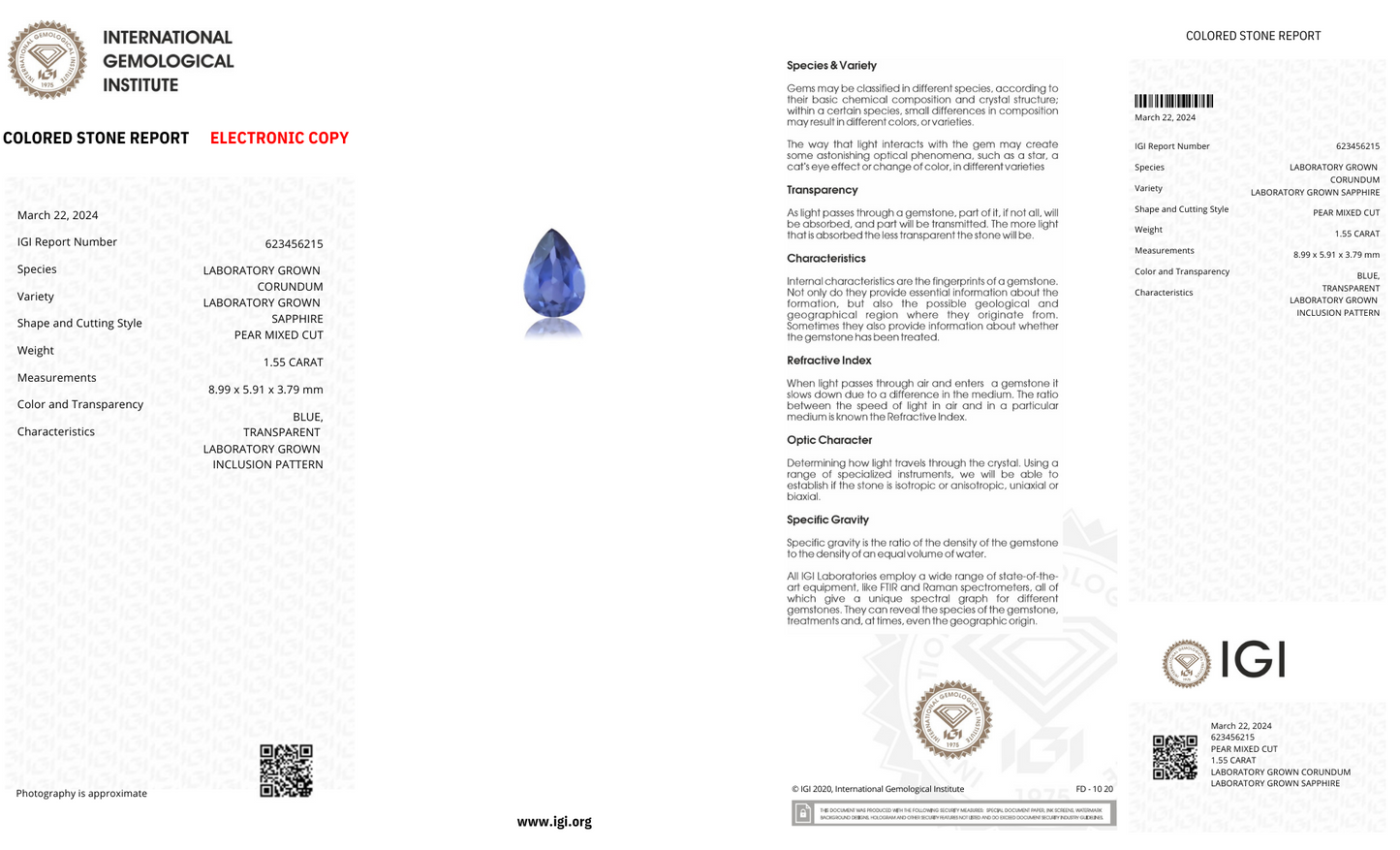 Lab Grown Light blue sapphire Pear Shape 1.55ct | Exquisite Gemstones - Fiona Diamonds - Fiona Diamonds