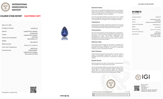 Lab Grown Light blue sapphire Pear Shape 2.08ct | Exquisite Gemstones - Fiona Diamonds - Fiona Diamonds