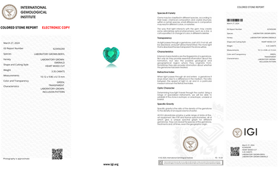 Lab Grown Colombian Emerald Heart Shape 3.35ct | Exquisite Gemstones - Fiona Diamonds - Fiona Diamonds