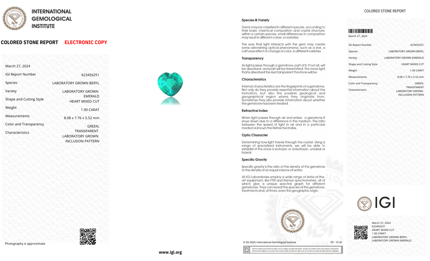 Lab Grown Colombian Emerald Heart Shape 1.9ct | Exquisite Gemstones - Fiona Diamonds - Fiona Diamonds