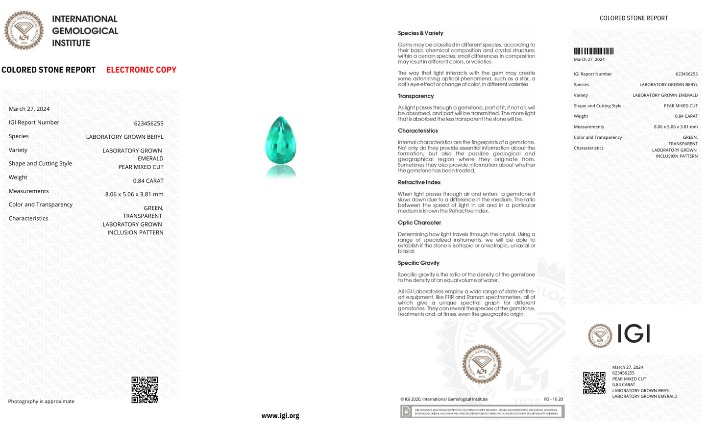 Lab Grown Colombian Emerald Pear Shape 0.84ct | Exquisite Gemstones - Fiona Diamonds - Fiona Diamonds