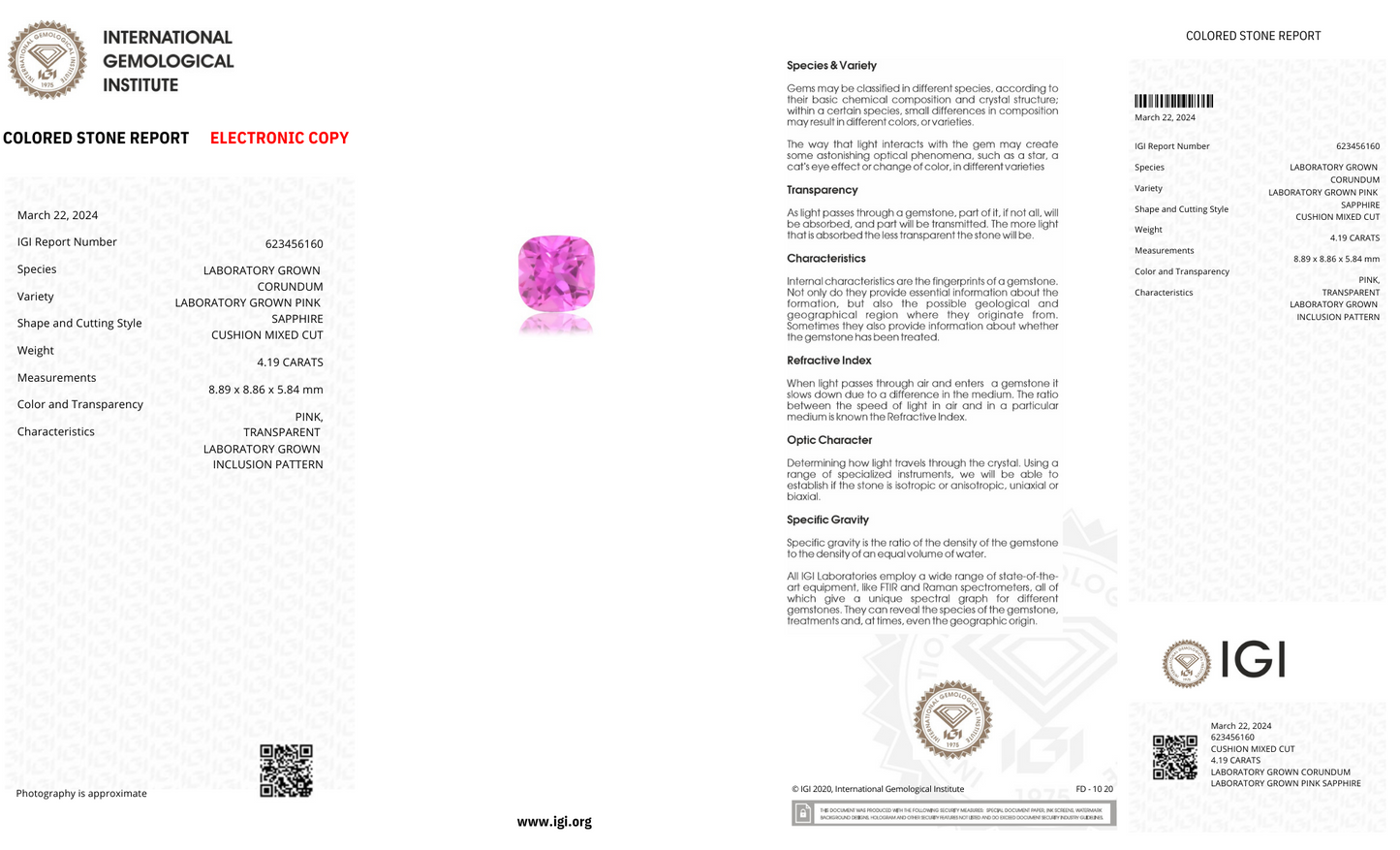 Lab Grown Pink sapphire Cusion Shape 4.19ct | Exquisite Gemstones - Fiona Diamonds - Fiona Diamonds