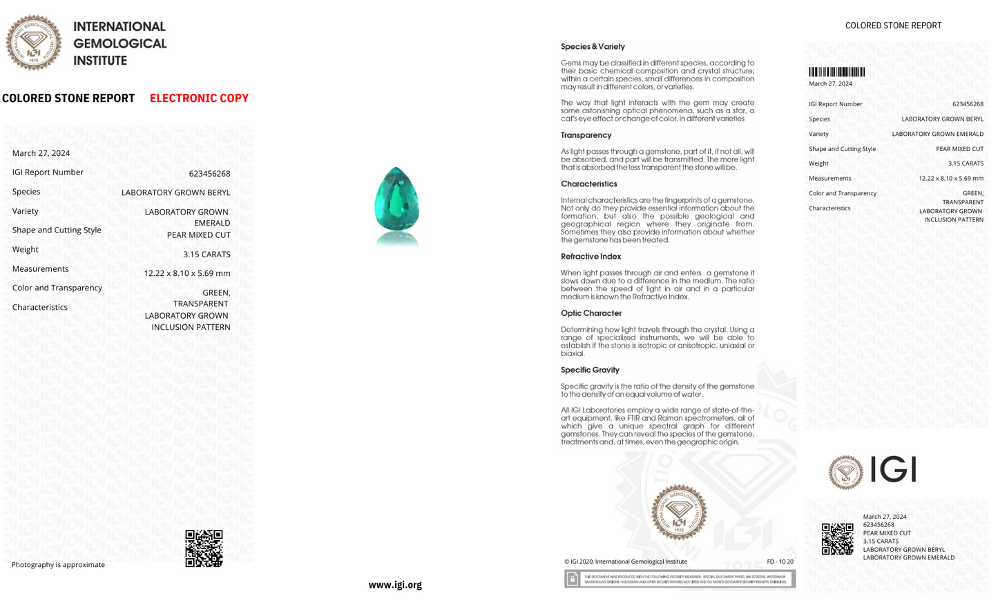 Lab Grown Colombian Emerald Pear Shape 3.15ct | Exquisite Gemstones - Fiona Diamonds - Fiona Diamonds