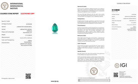 Lab Grown Colombian Emerald Pear Shape 3.15ct | Exquisite Gemstones - Fiona Diamonds - Fiona Diamonds