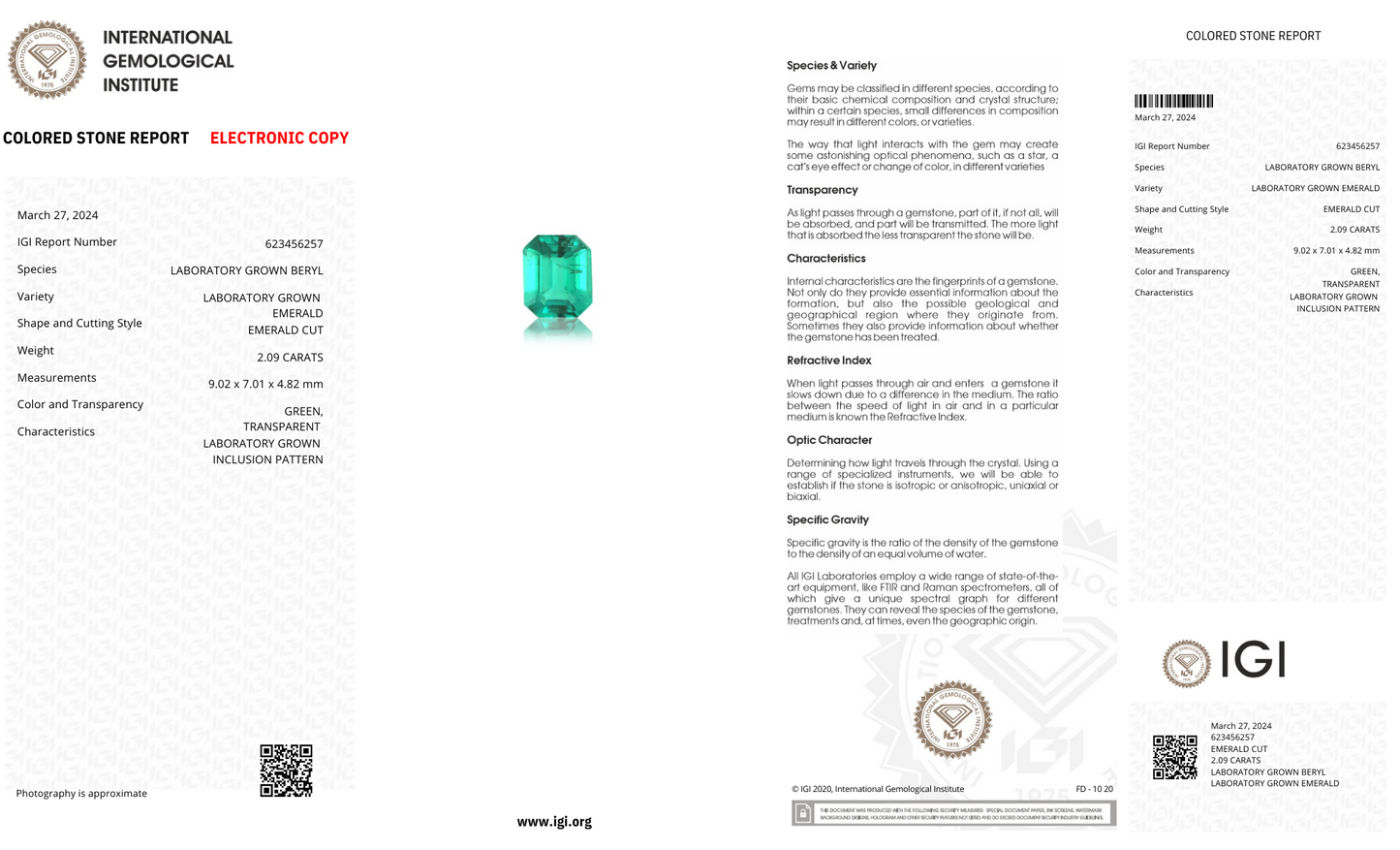 Lab Grown Colombian Emerald Emerald Shape 2.09ct | Exquisite Gemstones - Fiona Diamonds - Fiona Diamonds