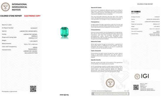 Lab Grown Colombian Emerald Emerald Shape 2.09ct | Exquisite Gemstones - Fiona Diamonds - Fiona Diamonds