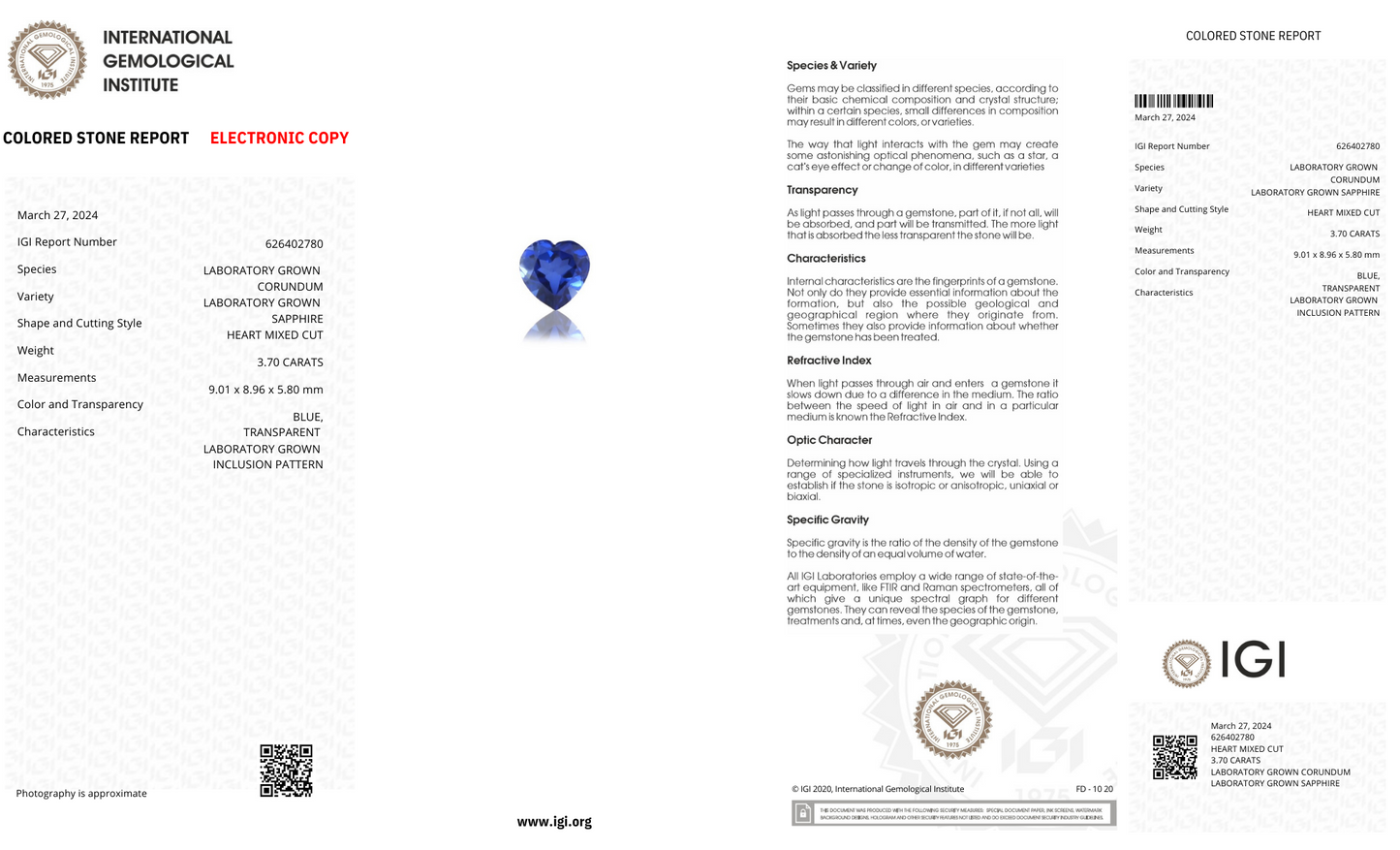 Lab Grown deep blue sapphire heart Shape 3.7ct | Exquisite Gemstones - Fiona Diamonds - Fiona Diamonds