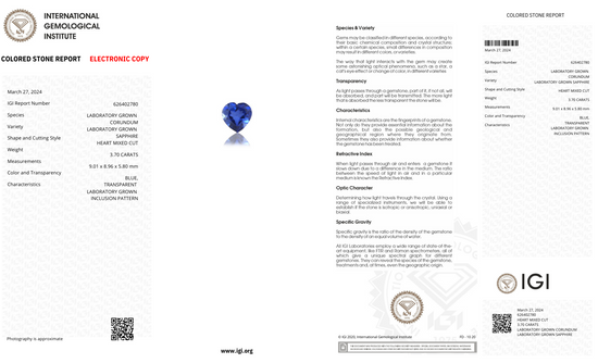 Lab Grown deep blue sapphire heart Shape 3.7ct | Exquisite Gemstones - Fiona Diamonds - Fiona Diamonds