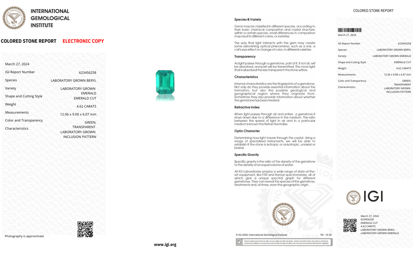 Lab Grown Colombian Emerald Emerald Shape 4.62ct | Exquisite Gemstones - Fiona Diamonds - Fiona Diamonds