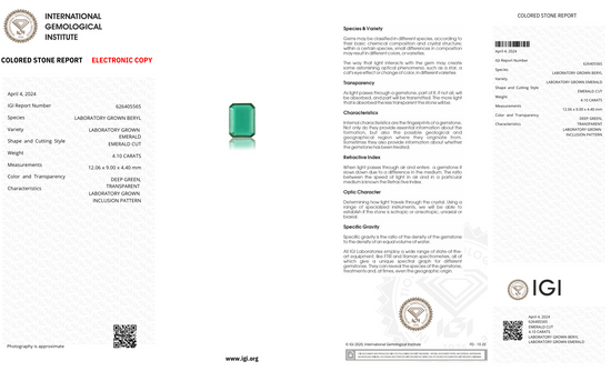 Lab Grown Zambian Emerald Emerald Shape 4.1ct | Exquisite Gemstones - Fiona Diamonds - Fiona Diamonds