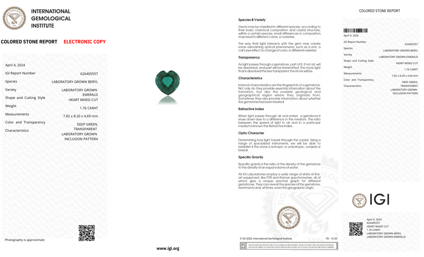 Lab Grown Zambian Emerald Heart Shape 1.76ct | Exquisite Gemstones - Fiona Diamonds - Fiona Diamonds