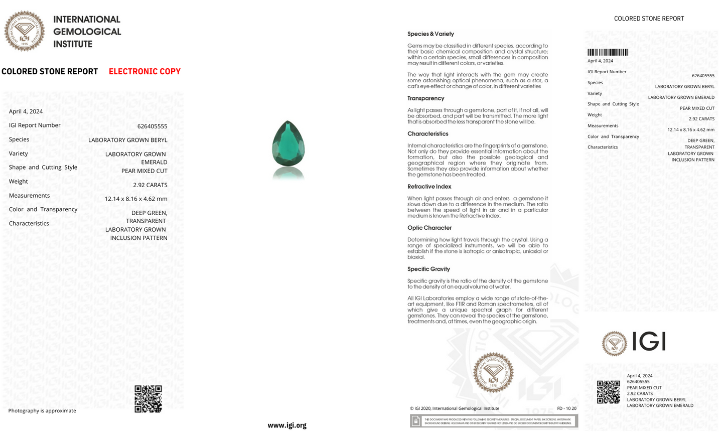 Lab Grown Zambian Emerald Pear Shape 2.92ct | Exquisite Gemstones - Fiona Diamonds - Fiona Diamonds