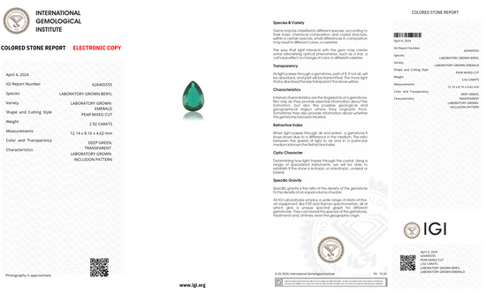 Lab Grown Zambian Emerald Pear Shape 2.92ct | Exquisite Gemstones - Fiona Diamonds - Fiona Diamonds