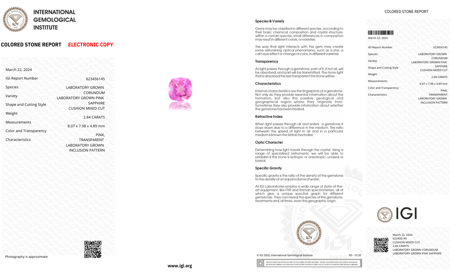 Lab Grown Pink sapphire Cusion Shape 2.84ct | Exquisite Gemstones - Fiona Diamonds - Fiona Diamonds