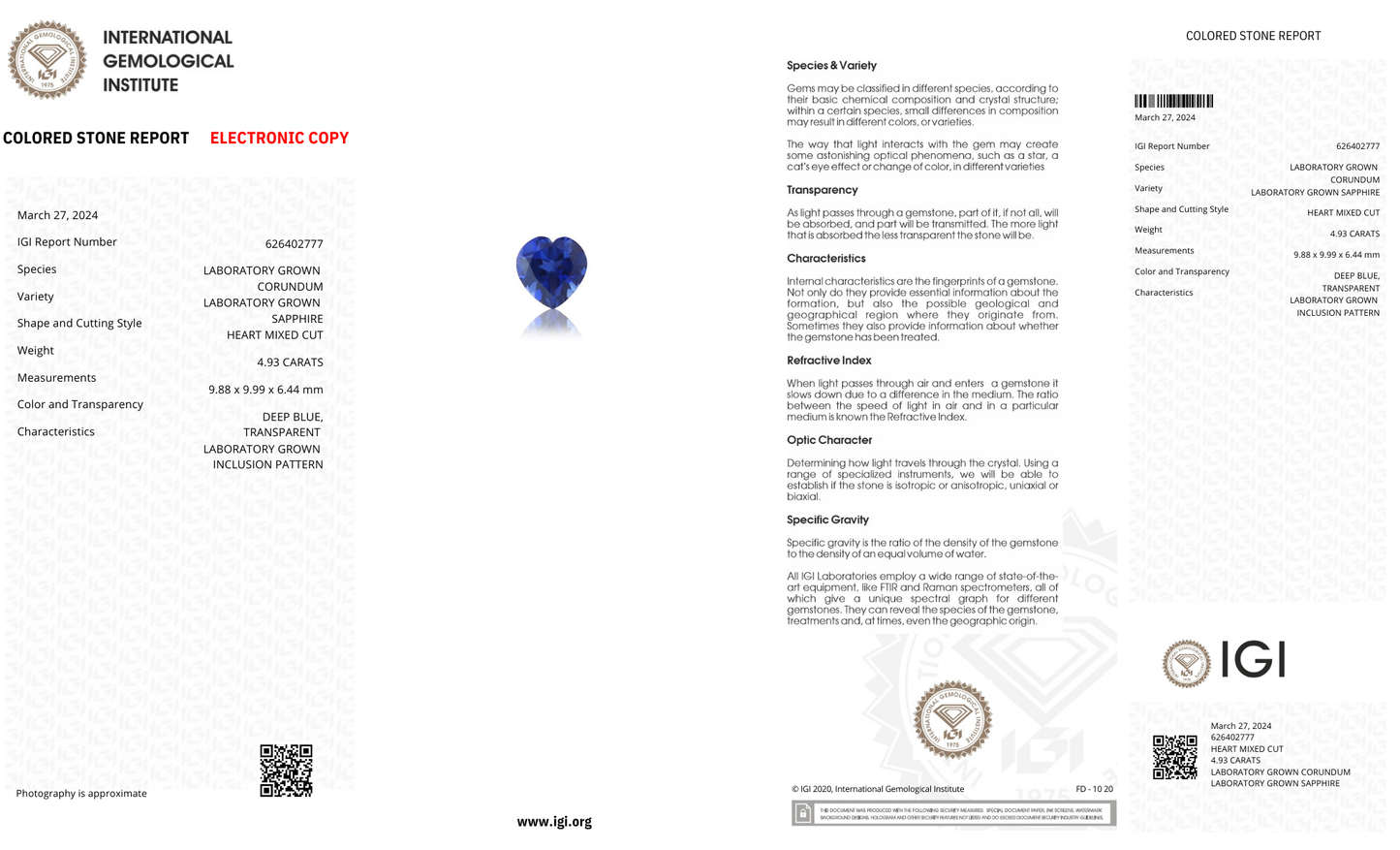 Lab Grown deep blue sapphire heart Shape 4.93ct | Exquisite Gemstones - Fiona Diamonds - Fiona Diamonds