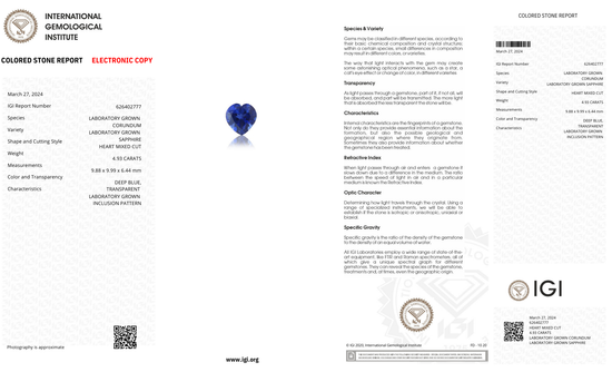 Lab Grown deep blue sapphire heart Shape 4.93ct | Exquisite Gemstones - Fiona Diamonds - Fiona Diamonds