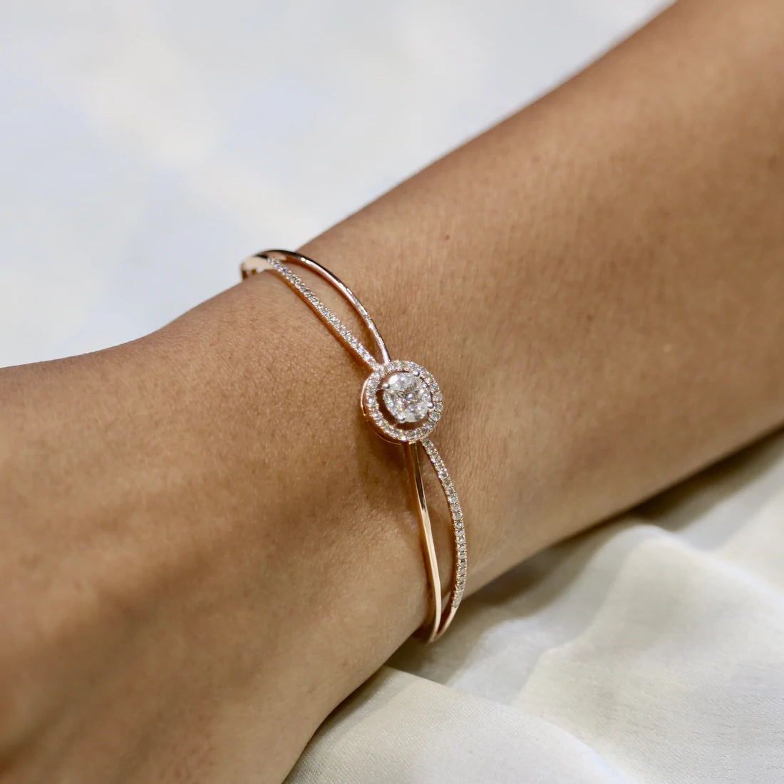Buy Priyaasi Pink Stone Floral Pattern Bracelet for Women | American Diamond  Studded | Rose Gold Bracelet with Interlock Closure | Bold Bangle-Style  Girls Bracelet | Onesize at Amazon.in
