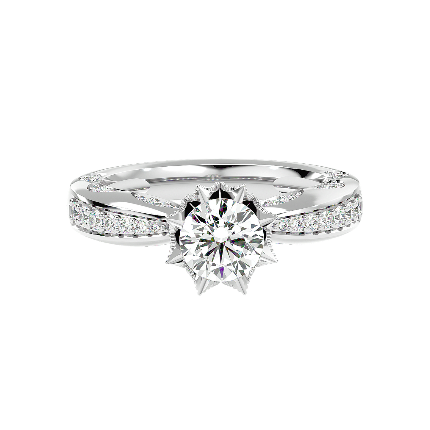 Solitaire Engagement Lab Diamond Ring 18 Karat White Gold Floreale 50 Pointer Lab Diamond Ring Fiona Diamonds